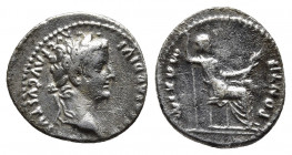 Tiberius (AD 14-37). AR denarius. Lugdunum, ca. AD 15-18. 
Obv: TI CAESAR DIVI-AVG F AVGVSTVS, laureate head of Tiberius right.
Rev: PONTIF-MAXIM, Liv...