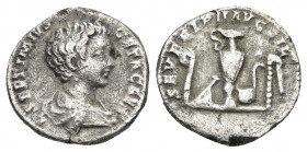 Geta, as Caesar, 198-209. Denarius. Silver, Laodicea, c. 199 AD. 
Obv: L SEPTIMIVS GETA CAES Bare-headed and draped bust of Geta to right. 
Rev: SEVER...