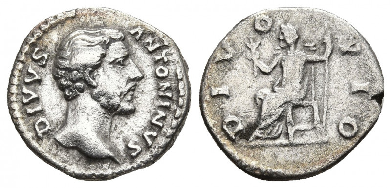 DIVUS ANTONINUS PIUS (Died 161). Denarius. Rome. Struck under Marcus Aurelius.
O...