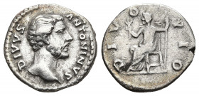 DIVUS ANTONINUS PIUS (Died 161). Denarius. Rome. Struck under Marcus Aurelius.
Obv: DIVVS ANTONINVS. Bare head right.
Rev: DIVO PIO. Divus Antoninus P...