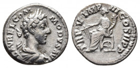 Commodus, 177-192. Denarius. silver, Rome, 179-180. 
Obv: L AVREL COMMODVS AVG Laureate and draped bust of Commodus to right, seen from behind. 
Rev: ...