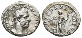 Macrinus AR Denarius. Rome, AD 217. 
Obv: IMP C M OPEL SEV MACRINVS AVG, laureate and cuirassed bust to right.
Rev: IOVI CONSERVATORI, Jupiter standin...