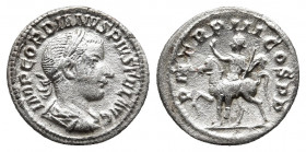 Gordian III, 238-244. Denarius, silver, Rome, 240. 
Obv: IMP GORDIANVS PIVS FEL AVG Laureate, draped and cuirassed bust of Gordian III to right, seen ...