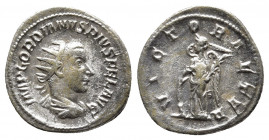 Gordian III AR Antoninianus. Rome, AD 243-244.
Obv: IMP GORDIANVS PIVS FEL AVG, radiate, draped and cuirassed bust right.
Rev: VICTOR AETER, Victory s...