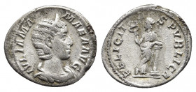 JULIA MAMAEA (Augusta, 222-235). Denarius. Rome.
Obv: IVLIA MAMAEA AVG. Draped bust right, wearing stephane.
Rev: FELICITAS PVBLICA. Felicitas standin...