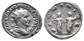 Trajan Decius, 249-251. Antoninianus, silver, Rome. 
Obv: IMP C M Q TRAIANVS DECIVS AVG Radiate and cuirassed bust of Decius to right, seen from behin...