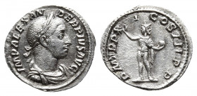 Severus Alexander AR Denarius Rome, AD 232. 
Obv: IMP ALEXANDER PIVS AVG, laureate, draped and cuirassed bust to right.
Rev: P M TR P XI COS III P P, ...