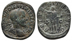Gordianus III. (238-244 AD). AE Sestertius. Roma.
Obv: IMP GORDIANVS PIVS FEL AVG, laureate, draped and cuirassed bust right, seen from behind.
Rev: A...