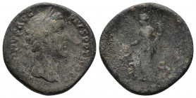 Antoninus Pius Æ Sestertius. Rome, AD 148-149. 
Obv: ANTONINVS AVG PIVS P P TR P XII, laureate head to right.
Rev: COS IIII, Aequitas standing to left...