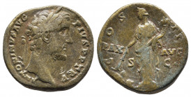Antoninus Pius Æ Sestertius. Rome, AD 145-161. 
Obv: ANTONINVS AVG PIVS P P TR P, laureate head to right.
Rev: COS IIII, Pax standing to left, holding...