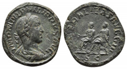 Philip II. A.D. 247-249. Æ sestertius. Rome, A.D. 247. 
Obv: IMP M IVL PHILIPPVS AVG, laureate, draped and cuirassed bust of Philip II right.
Rev: LIB...
