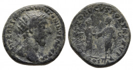 MARCUS AURELIUS (161-180). Dupondius. Rome.
Obv: IMP CAES M AVREL ANTONINVS AVG P M. Radiate head right.
Rev: CONCORD AVGVSTOR TR P XVI / COS III / S ...