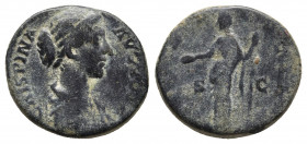 CRISPINA (Augusta, 178-182). Dupondius or As. Rome.
Obv: CRISPINA AVGVSTA. Draped bust right.
Rev: IVNO LVCINA / S - C. Juno standing left, holding pa...