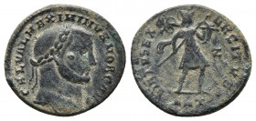 Maximinus II, as Caesar, Æ Nummus. Antioch, AD 307. 
Obv: GAL VAL MAXIMINVS NOB CAES, laureate head right.
Rev: VIRTVS EXERCITVS, Virtus advancing rig...