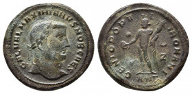 GALERIUS MAXIMIANUS (Caesar, 293-305). Follis. Antioch.
Obv: GAL VAL MAXIMIANVS NOB CAES. Laureate head right.
Rev: GENIO POPVLI ROMANI / ANT. Genius ...