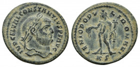 Constantius I BI Nummus. Cyzicus, AD 305-306. 
Obv: IMP C FL VAL CONSTANTIVS P F AVG, laureate head to right.
Rev: GENIO POPVLI ROMANI, Genius standin...
