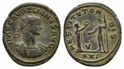 Aurelian. A.D. 270-275. Æ antoninianus. Antioch, A.D. 275. 
IMP C AVRELIANVS AVG, radiate and cuirassed bust of Aurelian right.
Rev: RESTITVT OR-BIS, ...