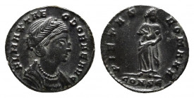 Theodora (wife of Constantius I) Æ. Constantinople, AD 337-340. 
Obv: FL MAX THEODORAE AVG, bust to right, wearing plain mantle and necklace, hair ela...