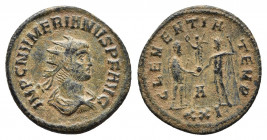 Numerian BI Antoninianus. Cyzicus, AD 283-284. 
Obv: IMP C NVMERIANVS P F AVG, radiate, draped and cuirassed bust to right.
Rev: CLEMENTIA TEMP, Emper...