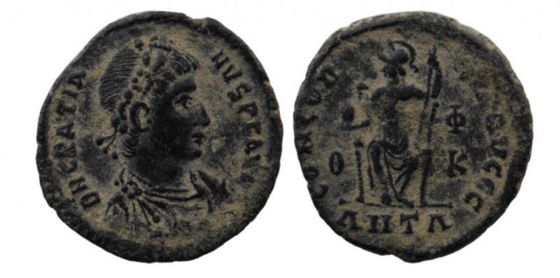 GRATIAN (367-383). Follis. Antioch.
Obv: DN GRATIANVS PF AVG. 
Diademed, draped ...