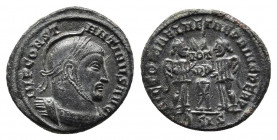 CONSTANTINE I 'THE GREAT' (307/10-337). Follis. Siscia..
Obv: IMP CONSTANTINVS AVG. Helmeted and cuirassed bust right.
Rev: VICTORIAE LAETAE PRINC PER...