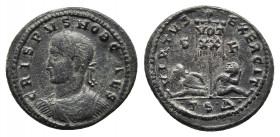Crispus, Caesar, 316-326. Follis. Silvered bronze. Thessalonica, 319. 
Obv: CRISPUS NOB CAES Laureate, draped and cuirassed bust of Crispus to left. 
...