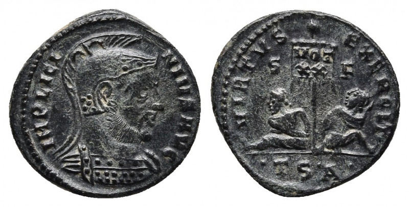 LICINIUS I (308-324). Follis. Thessalonica.
Obv: IMP LICINIVS AVG. Helmeted and ...