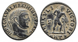Maximinus II Daza. A.D. 309-313. AE follis. Antioch mint, Struck A.D. 313.
Obv: IMP C GAL VAL MAXIMINVS PF AVG, laureate head right.
Rev: HERCVLI VICT...