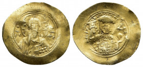 MICHAEL VII DUCAS (1071-1078). GOLD Histamenon Nomisma. Constantinople.
Obv: IC - XC. Facing bust of Christ Pantokrator.
Rev: + MIXAHΛ BACIΛ O Δ. Faci...