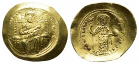 Constantine X Ducas, 1059-1067. Histamenon. Gold, Constantinopolis. 
Obv: +IhS XIS RЄX RЄςNANTҺIm Christ, nimbate, seated facing on square-backed thro...
