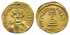 Constans II Pogonatus (AD 641-668). AV solidus, Constantinople, 8th officina. 
Obv: d N CONStAN-tINЧS P P AV, bust of Constans II facing, beardless an...