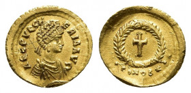 Aelia Pulcheria (sister of Theodosius II), Gold Tremissis, mint of Constantinople, struck c.A.D. 430-440. 
Obv: AEL PVLCH-ERIA AVG. Pearl-diademed and...