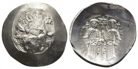 Alexius III Angelus-Comnenus. Silvery Electrum Aspron Trachy, 1195-1203. Constantinople, 1197-1203.
Obv: Barred IC XC across field, Christ Pantokrato...