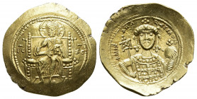 MICHAEL VII, (A.D.1071-1078), electrum gold histamenon nomisma (scyphate), Constantinople mint.
Obv: bearded Christ enthroned facing, wearing nimbus, ...