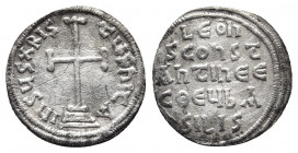 LEO III AND CONSTANTINE V, (A.D. 720-741), silver miliaresion, Constantinople mint.
Obv: cross-crosslet on three steps, IhSUS XRISTYS NICA around.
Rev...