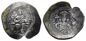 Alexius I Comnenus AR Histamenon Nomisma. Constantinople, AD 1082-1087. 
Obv: Christ enthroned facing on square-backed throne, wearing nimbus crown, p...