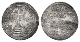 LEO IV THE KHAZAR with CONSTANTINE VI (775-780). Miliaresion. Constantinople.
Obv: IҺSЧS XRISTЧS ҺICA. Cross potent set upon three steps.
Rev: LЄOҺ / ...