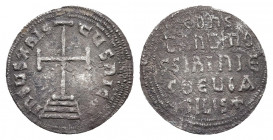 Constantine VI & Irene, 780-797. Miliaresion, silver, Constantinople. 
Obv: IhSUS XRIS-TUS hICA Cross potent on base and three steps. 
Rev: COhS/TAhTI...