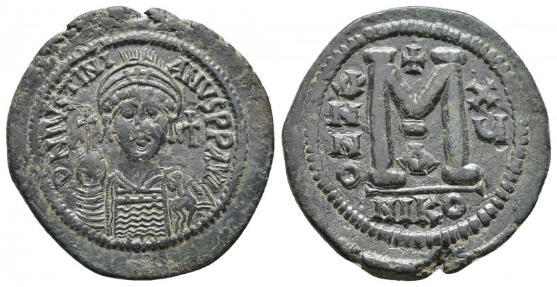 Justinian I, 527-565. Follis Bronze, Nicomedia, RY 16 = 541/2. 
Obv: D N IVSTINI...