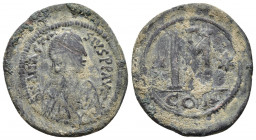 Anastasius I AD 491-518. AE39 Follis, Constantinople. 1st officina, 
Obv: D N ANASTA-SIVS P P AVG, diademed, draped, and cuirassed bust right 
Rev: La...