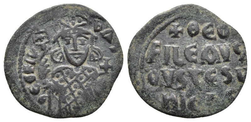 THEOPHILUS (829-842). Half Follis. Constantinople.
Obv: ΘЄOFIL ЬASIL. Facing bus...