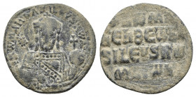 Constantine VII Porphyrogenitus, with Romanus I and Christopher. AD 913-959. Byzantine. Follis Æ
Obv: RωmAn bASILEVS Rωm Faced bust of Romanus I with ...