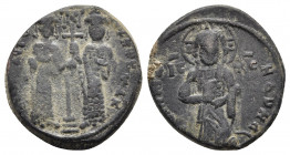 Constantine X Ducas and Eudocia (1059-1067) Constantinople, Follis Æ.
Obv: + EMMA-NOVHΛ Christ standing facing on footstool, wearing nimbus and holdin...
