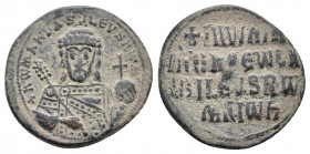 Constantine VII Porphyrogenitus, with Romanus I and Christopher. AD 913-959. Byzantine. Follis Æ
Obv: RωmAn bASILEVS Rωm Faced bust of Romanus I with ...