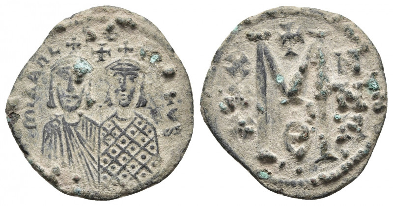 Michael II with Theophilus AD 820-829. Constantinople. Follis or 40 Nummi Æ
Obv:...