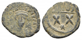 PHOCAS (602-610). Half Follis. Constantinople. 
Obv: δ N FOCA PЄRP AVG. Crowned bust facing, wearing consular robes, holding mappa and cross. 
Rev: La...