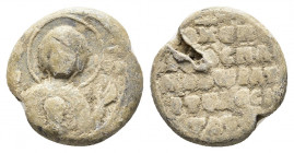 Byzantine lead seal, c. XII/XIII
Obv: Τhe Virgin orans with a medallion of Christ before her.
Rev: Religous incription of five lines

Weight: 6.71 g.
...