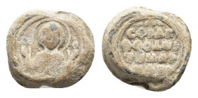 Byzantine lead Seal, c. 7th-12th century.
Obv: Facing bust of Theotokos with Holy Child. 
Rev Legend in four lines.


Weight: 3.27 g.
Diameter: 11 mm.
