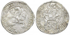 NETHERLANDS. Lion Daalder 1632. West Friesland.
Obv: MO ARG PRO CONFOE BELG WESTF. Armored knight left behind coat-of-arms.
Rev: CONFIDENS DNO NON MOV...