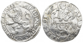 Netherlands. Gelderland. AD 1637. Lion Daalder AR
Obv: MO ARG PRO CON FOE BELG GEL, armoured half-length figure of soldier standing left, head right, ...